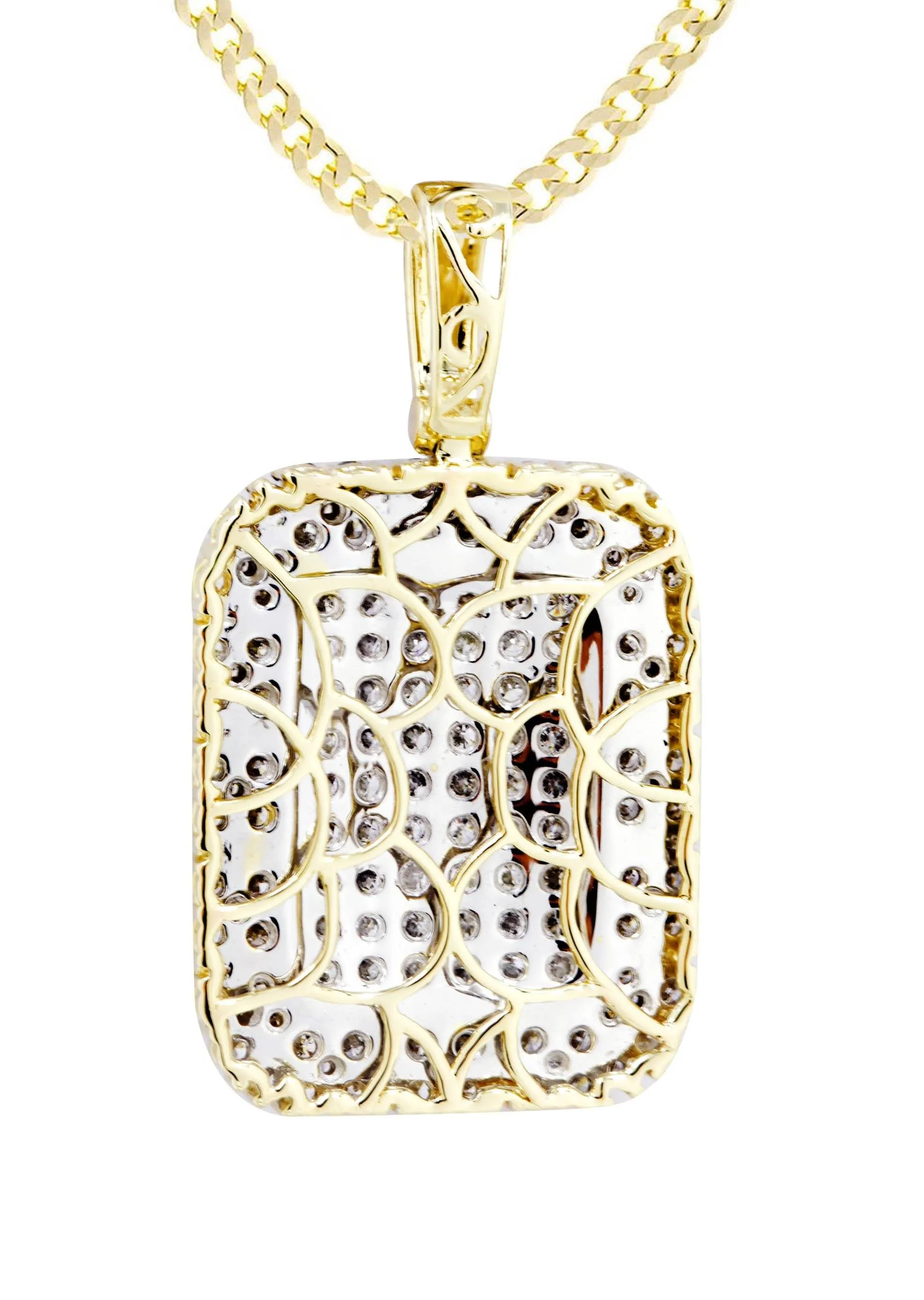 10K Yellow Gold Dog Tag Diamond Necklace  | 2.73 Carats