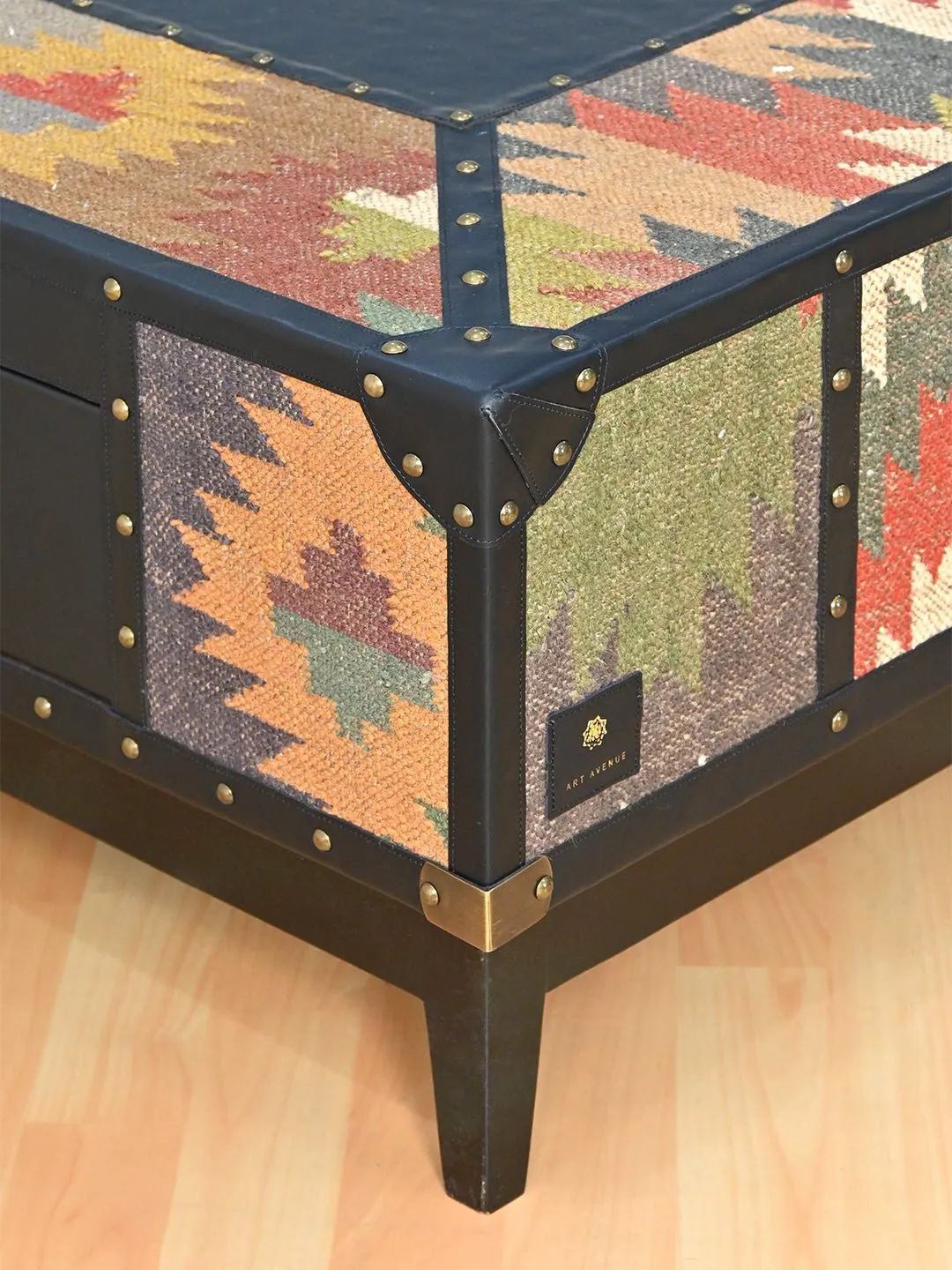 ADRIAN  COFFEE TABLE - KILIM AND LEATHER