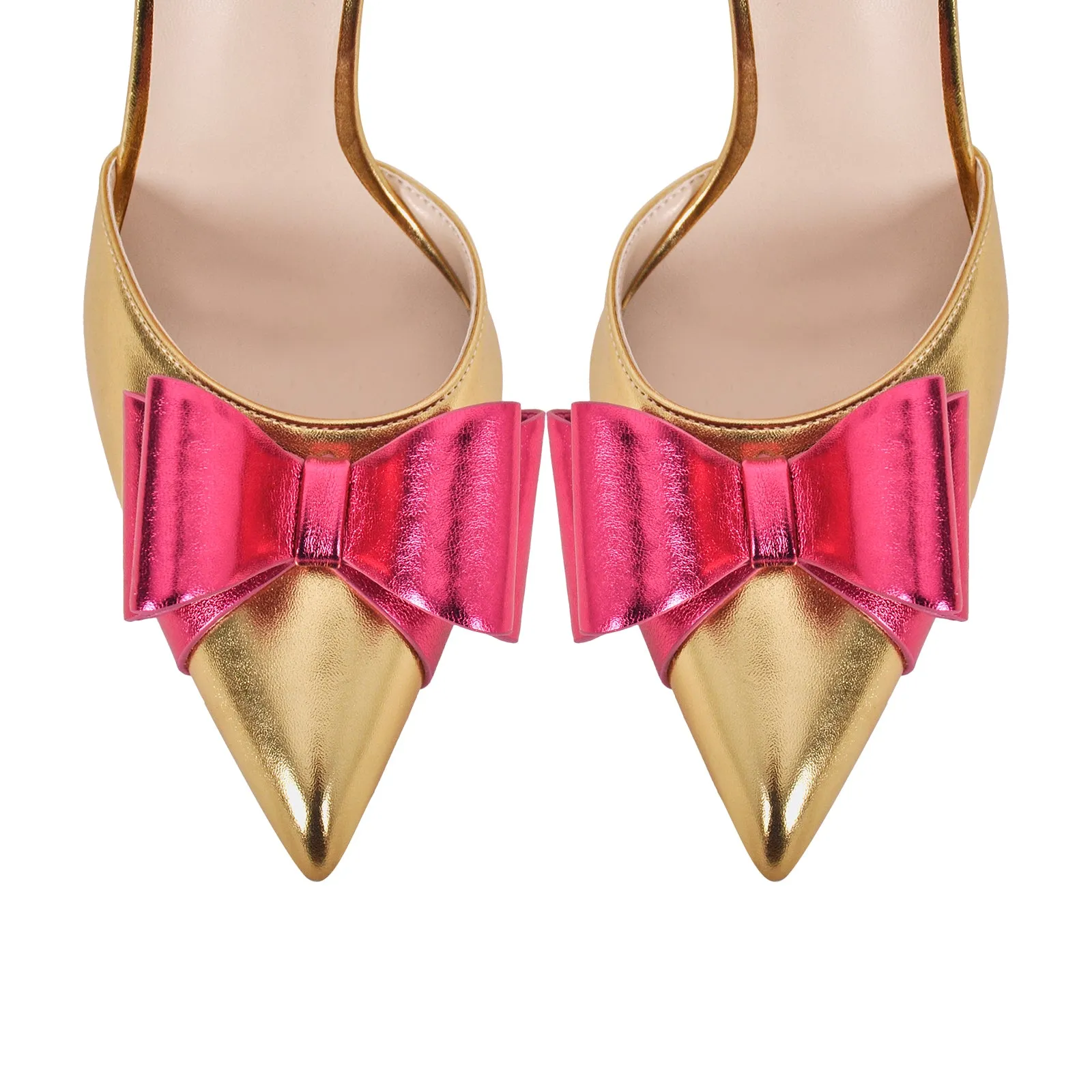 Pointed Toe Stiletto Slingback Bow Pumps